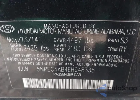 2014 Hyundai Sonata Limited 2.0T z USA, uszkodzony, nr VIN 5NPEC4AB4EH948335